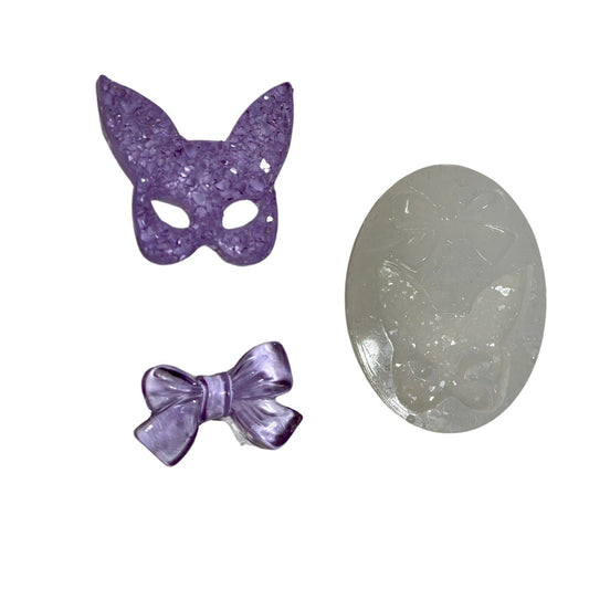 Crystal Druzy Cat Keychain Silicone Mold Set | Cat with Bow Resin Mold