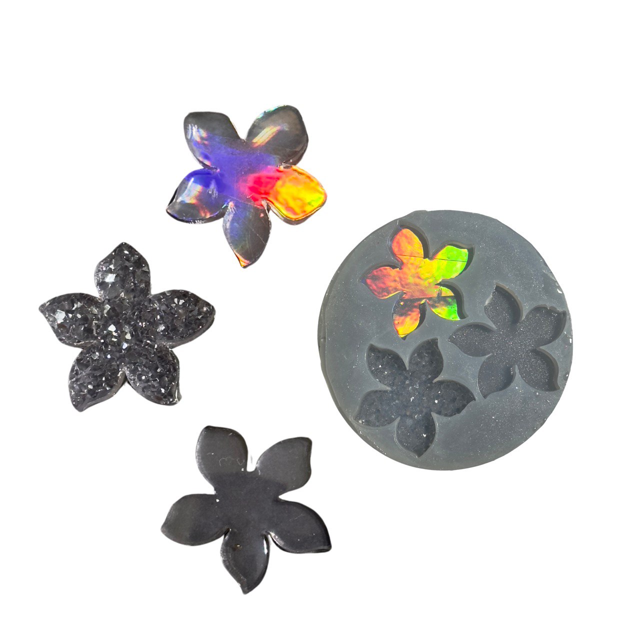 Flower Set Druzy Crystal Holographic Mold and Uncoated Flower