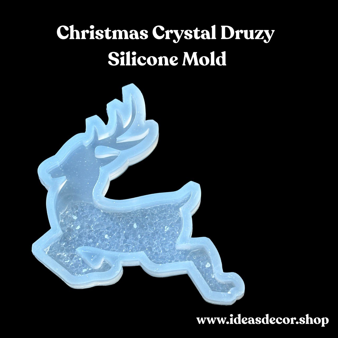 Christmas Deer Druse Silicone Mold with Crystals for DIY Projects