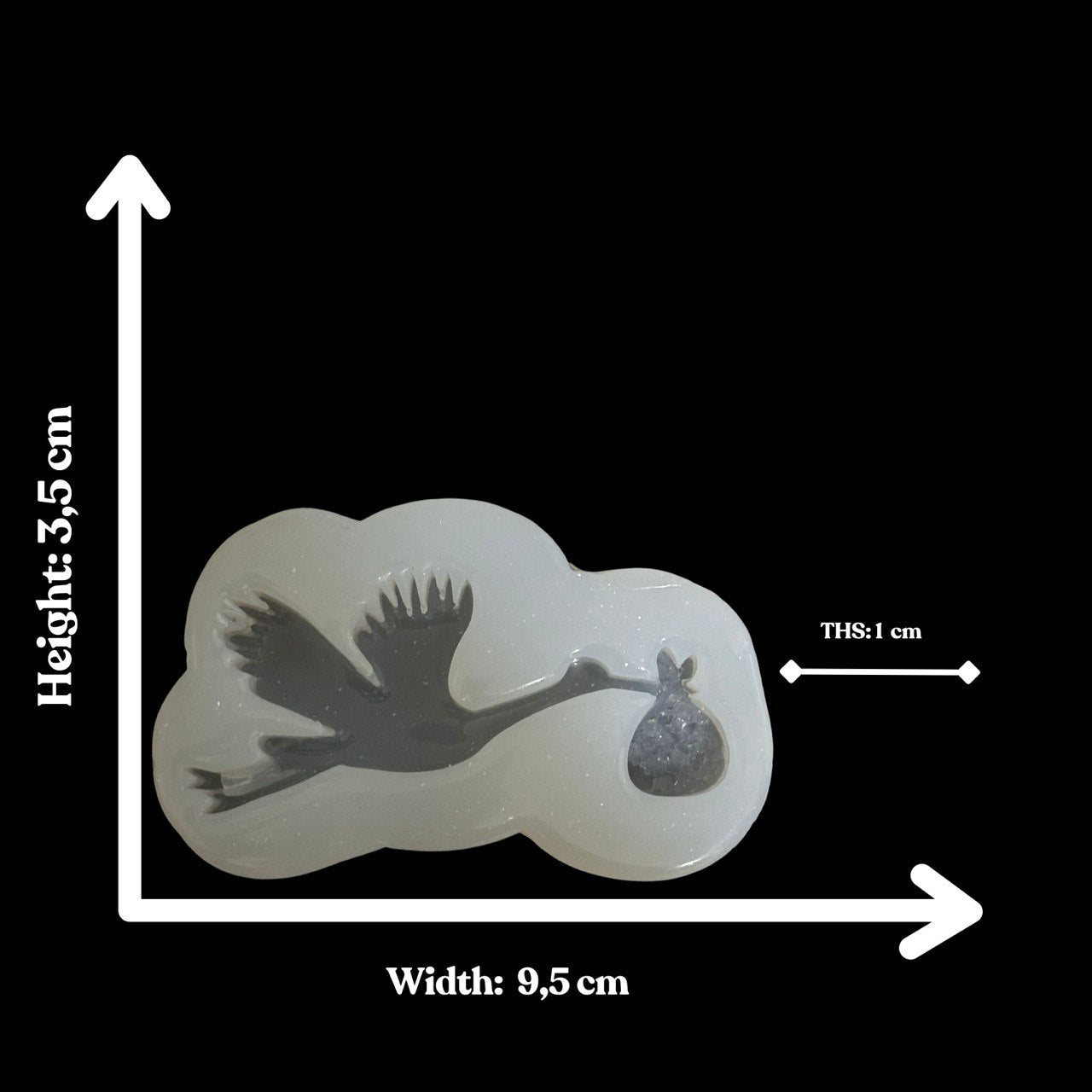Silicone Stork Mold with Baby and Druzy Crystal