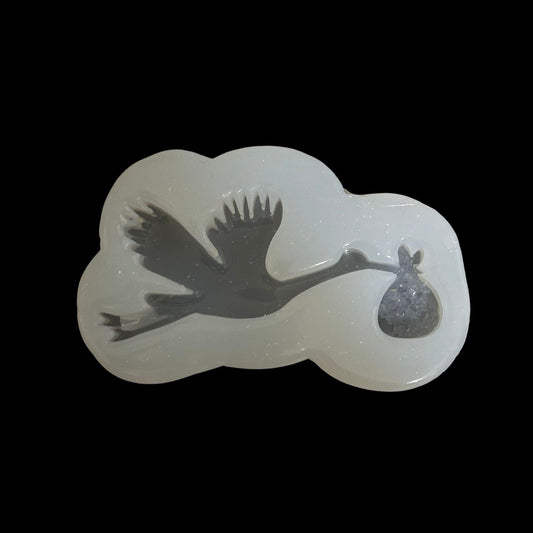 Silicone Stork Mold with Baby and Druzy Crystal