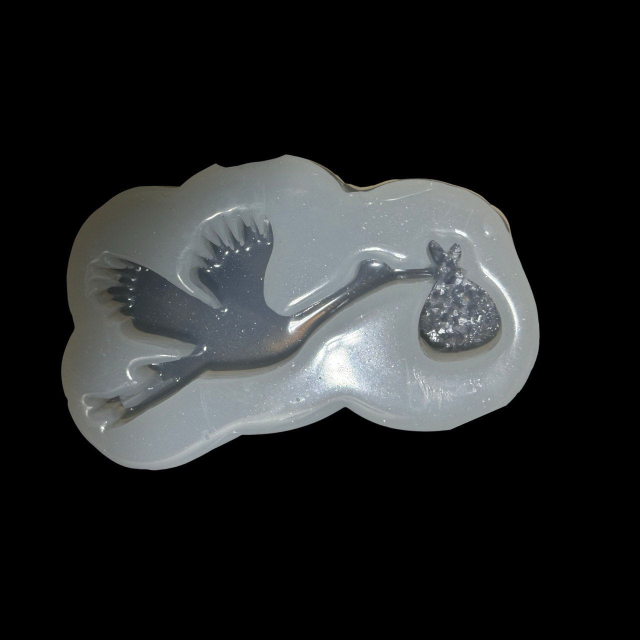 Silicone Stork Mold with Baby and Druzy Crystal