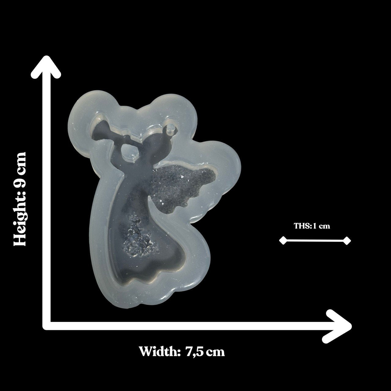 Silicone Angel Mold with Trumpet and Druzy Crystal Wings