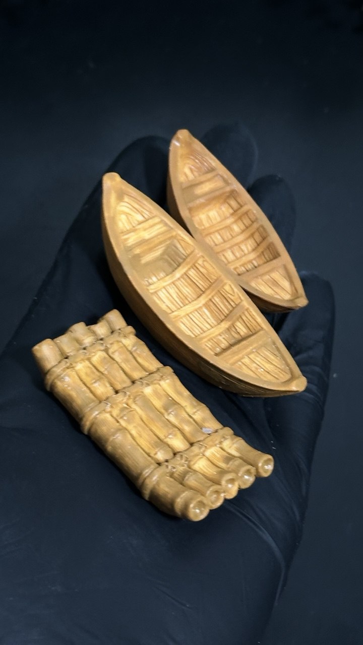 Silicone Mold with Two Wooden Boats and Bamboo Raft
