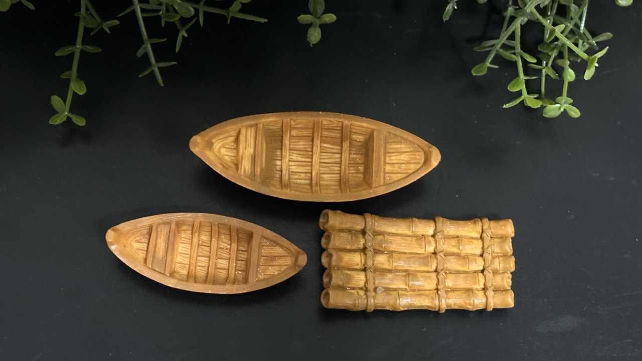 Silicone Mold with Two Wooden Boats and Bamboo Raft