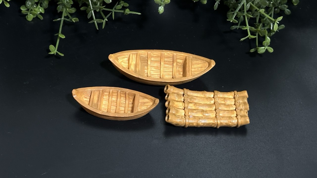 Silicone Mold with Two Wooden Boats and Bamboo Raft