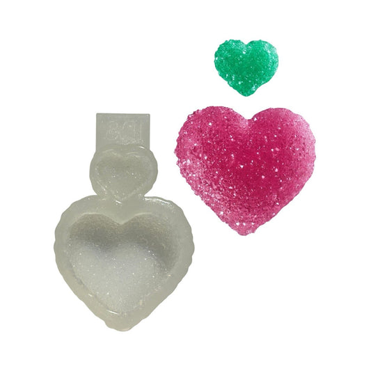 Crystal Druzy Heart Silicone Mold, 2-Cavity Geode Hearts Resin Casting