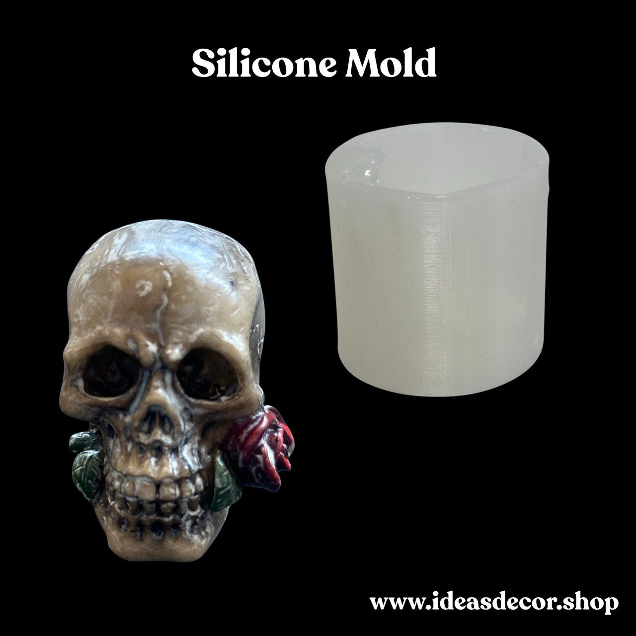 Realistic Skull with Rose Silicone Mold - Ideas Decor Shop