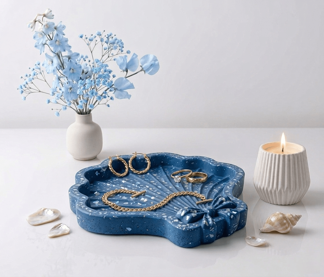 Shell Tray Silicone Mold with Bow Ribbon – Large Seashell Trinket Dish Mould - Ideas Decor Shop