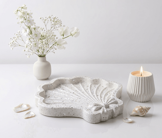 Shell Tray Silicone Mold with Bow Ribbon – Large Seashell Trinket Dish Mould - Ideas Decor Shop