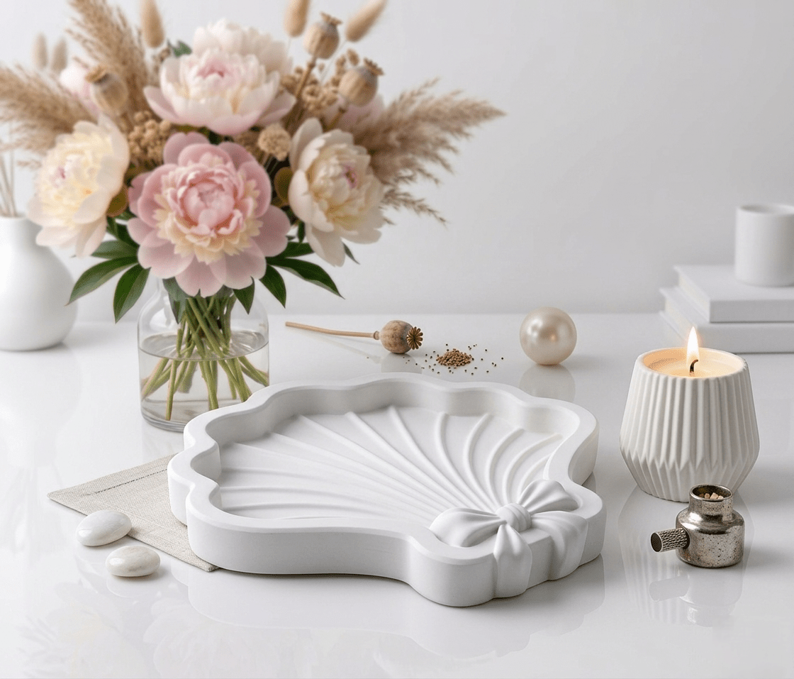Shell Tray Silicone Mold with Bow Ribbon – Large Seashell Trinket Dish Mould - Ideas Decor Shop