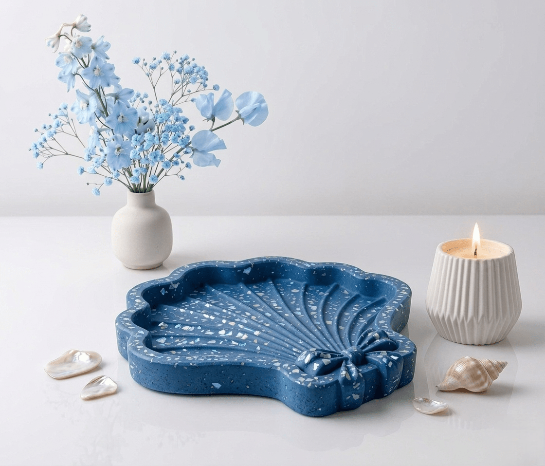 Shell Tray Silicone Mold with Bow Ribbon – Large Seashell Trinket Dish Mould - Ideas Decor Shop