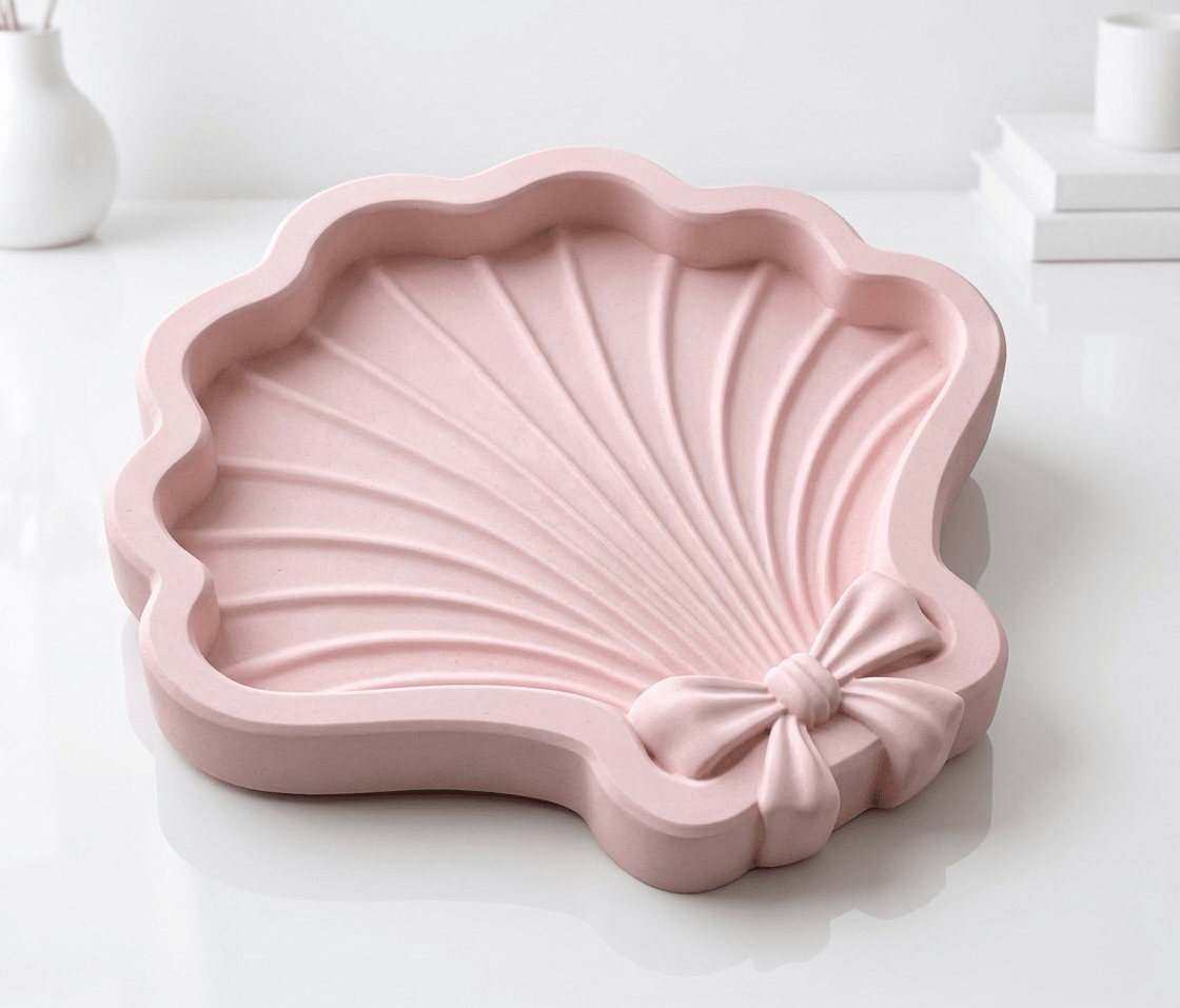 Shell Tray Silicone Mold with Bow Ribbon – Large Seashell Trinket Dish Mould - Ideas Decor Shop