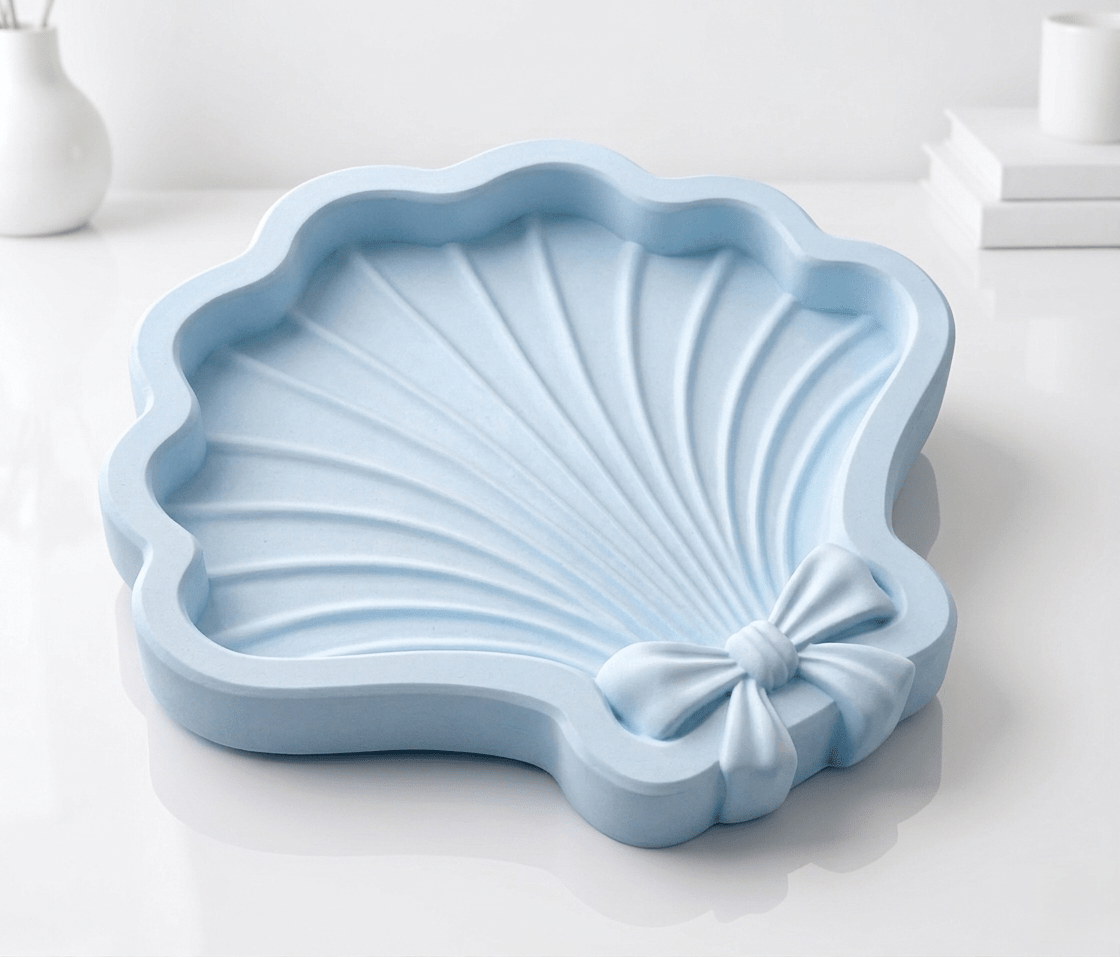 Shell Tray Silicone Mold with Bow Ribbon – Large Seashell Trinket Dish Mould - Ideas Decor Shop