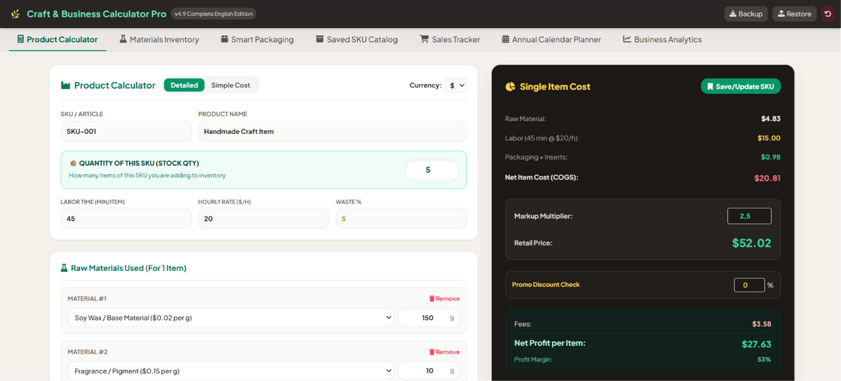 Small Business Planner App Product Pricing Calculator - Ideas Decor Shop