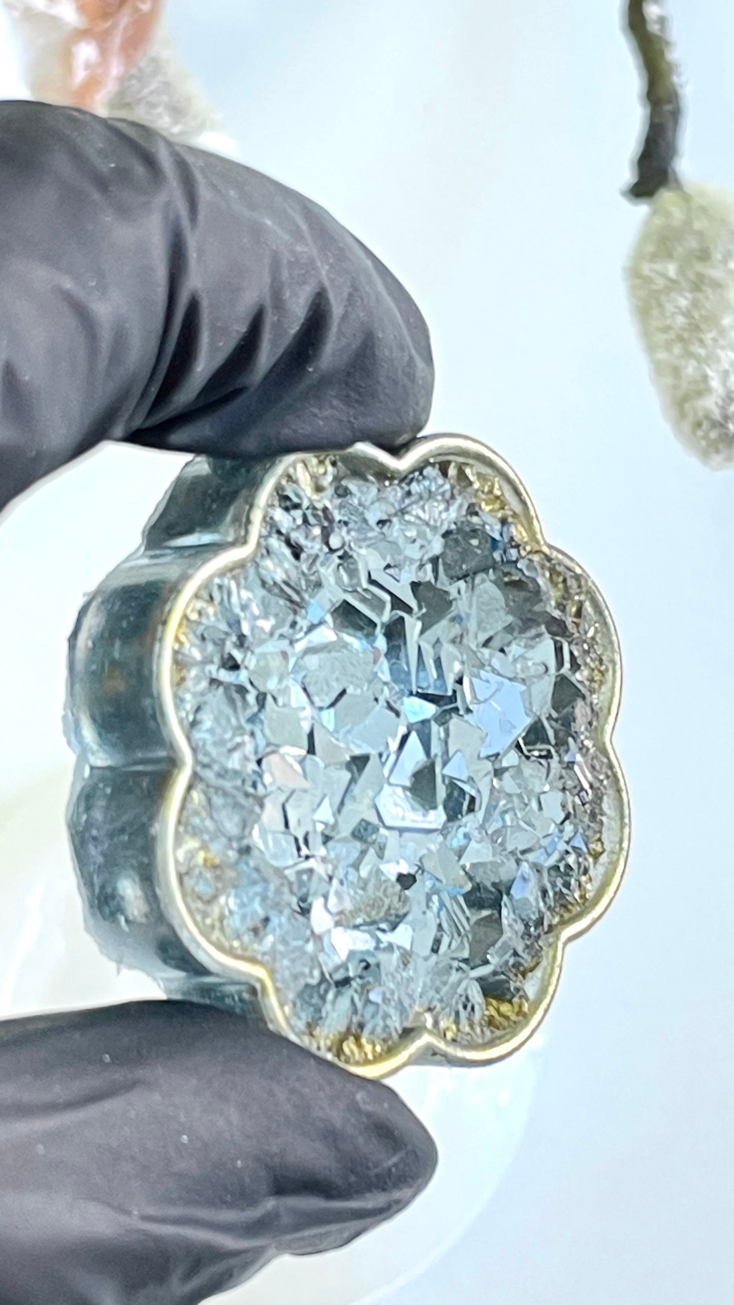 Druzy- und Blumenformen: Sechseckiger Schlüsselanhänger, großer Anhänger, UV-Harz-Kristallform